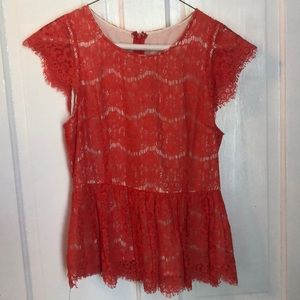 Crimson Cap Sleeve Lace Peplum Top